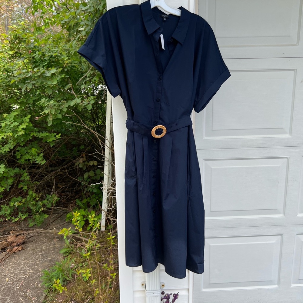 NWT Talbots Pretty Navy Short Sleeve Shirt MIDI Dress With Belt & Pockets